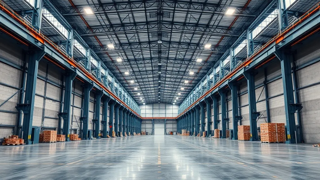 Wide angle shot of a massive modern industrial logistics war